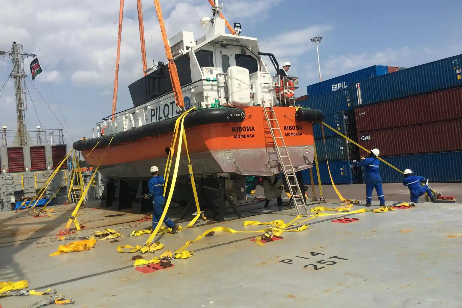 Cargo being unlashed and offloaded – Mercury Marine Services